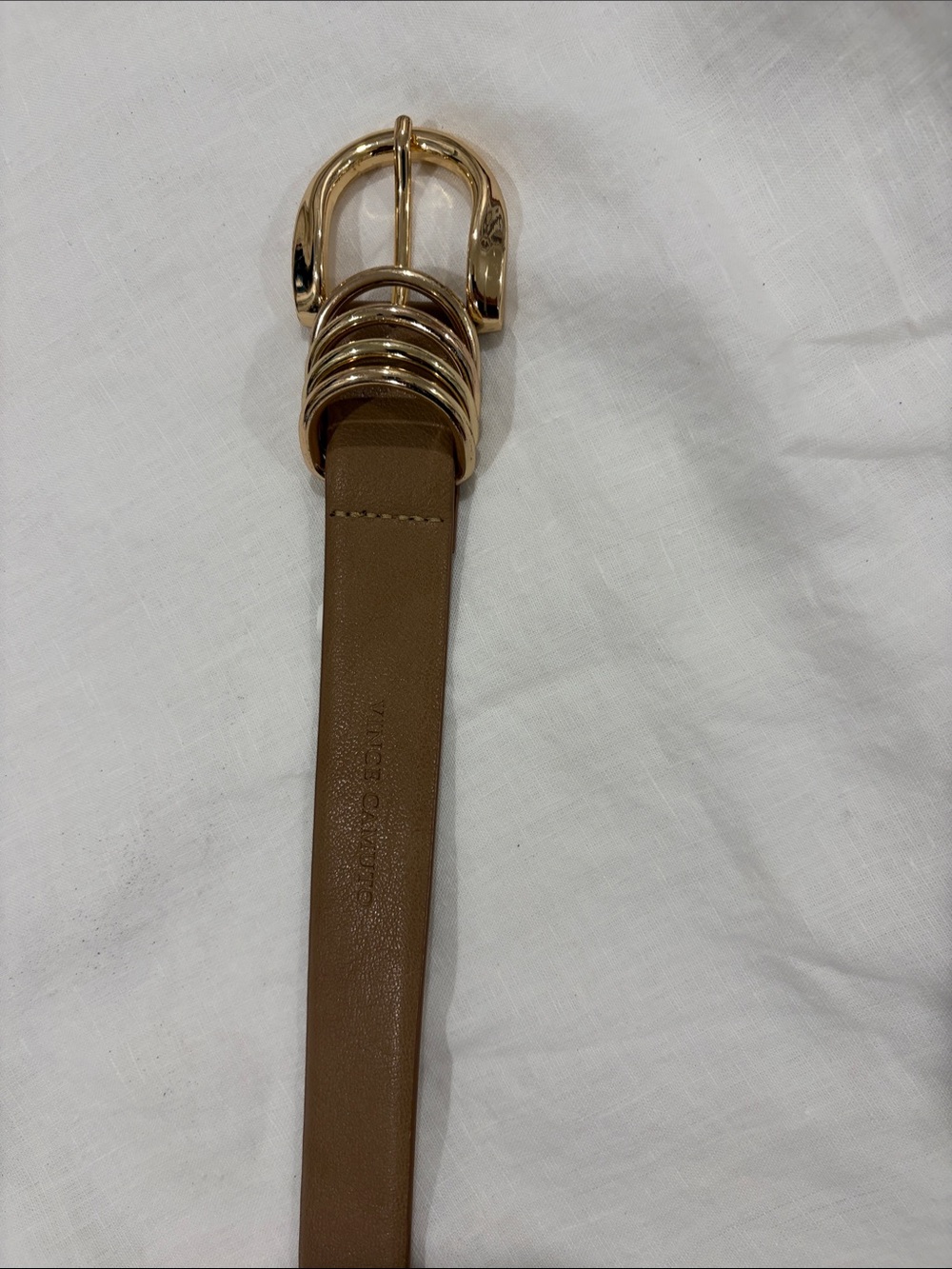 Vince Camuto Brown Leather Belt with Gold Buckle